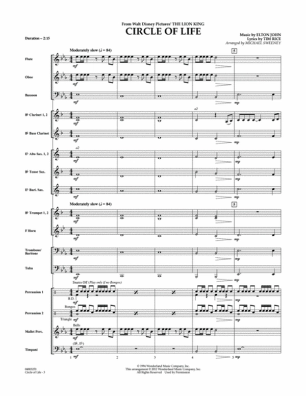 Circle of Life (from The Lion King) (arr. Michael Sweeney) - Full Score