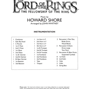 The Lord of the Rings: The Fellowship of the Ring, Symphonic Suite from: Score