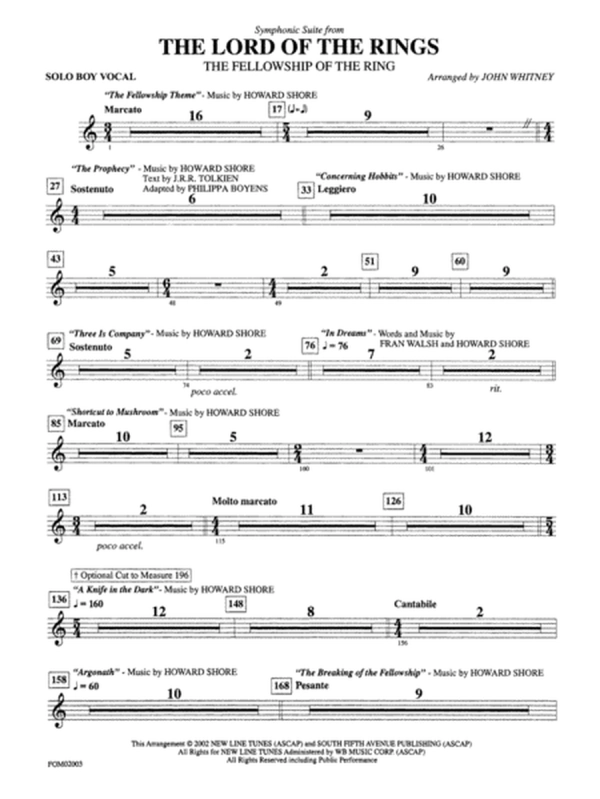 The Lord of the Rings: The Fellowship of the Ring, Symphonic Suite from: Vocals