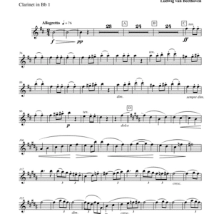 Beethoven Symphony No. 7, Movement II - Clarinet in Bb 1 (Transposed Part), Op. 92