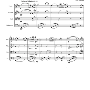 MEDITATION from Thais, String Quartet, Intermediate Level for 2 violins, viola and cello