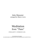 MEDITATION from Thais, String Quartet, Intermediate Level for 2 violins, viola and cello