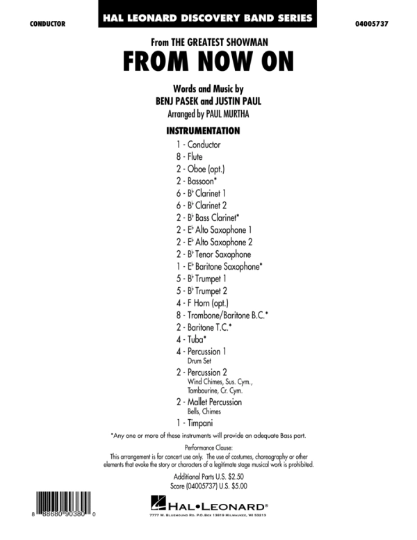 From Now On (from The Greatest Showman) (arr. Paul Murtha) - Conductor Score (Full Score)