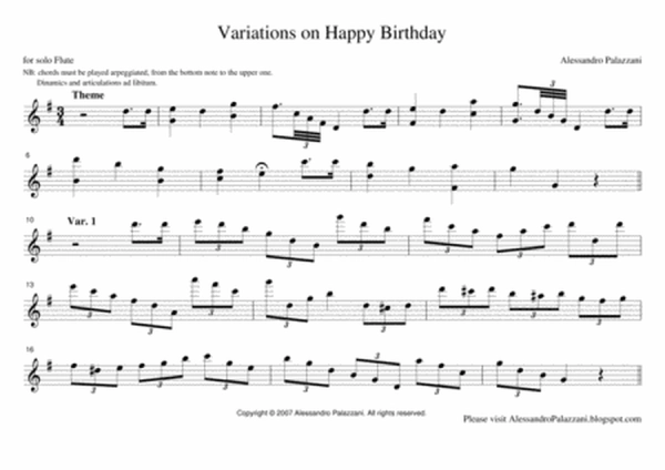 Variations on Happy Birthday for Solo Flute