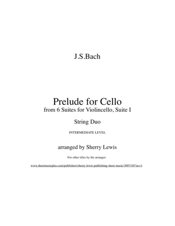 PRELUDE FROM CELLO SUITE NO. 1 by Bach String Duo Intermediate Level for violin and cello