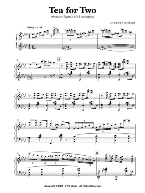 Tea for Two for Piano Solo (from Art Tatum's 1933 recording)