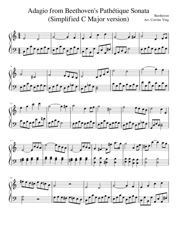 Beethoven's Pathétique Sonata, 2nd movement (easy C major)