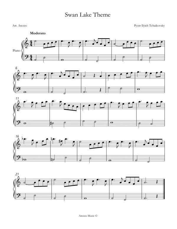 swan lake theme easy piano a minor sheet music